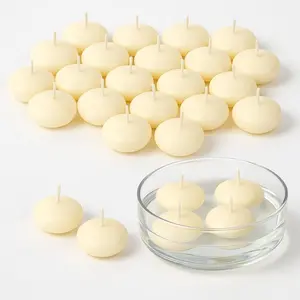 Super Z Outlet 1 3/4" Unscented Natural Color Water Floating Mini Candle Discs for Weddings, Home Decoration, Relaxation, Spa, Smokeless Cotton Wick. (24 Candles)