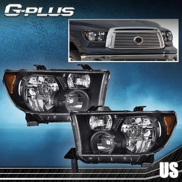 G-PLUS Headlights for 2007-2013 Toyota Tundra & 2008-2017 Sequoia Clear Lens Black Headlights Left+Right