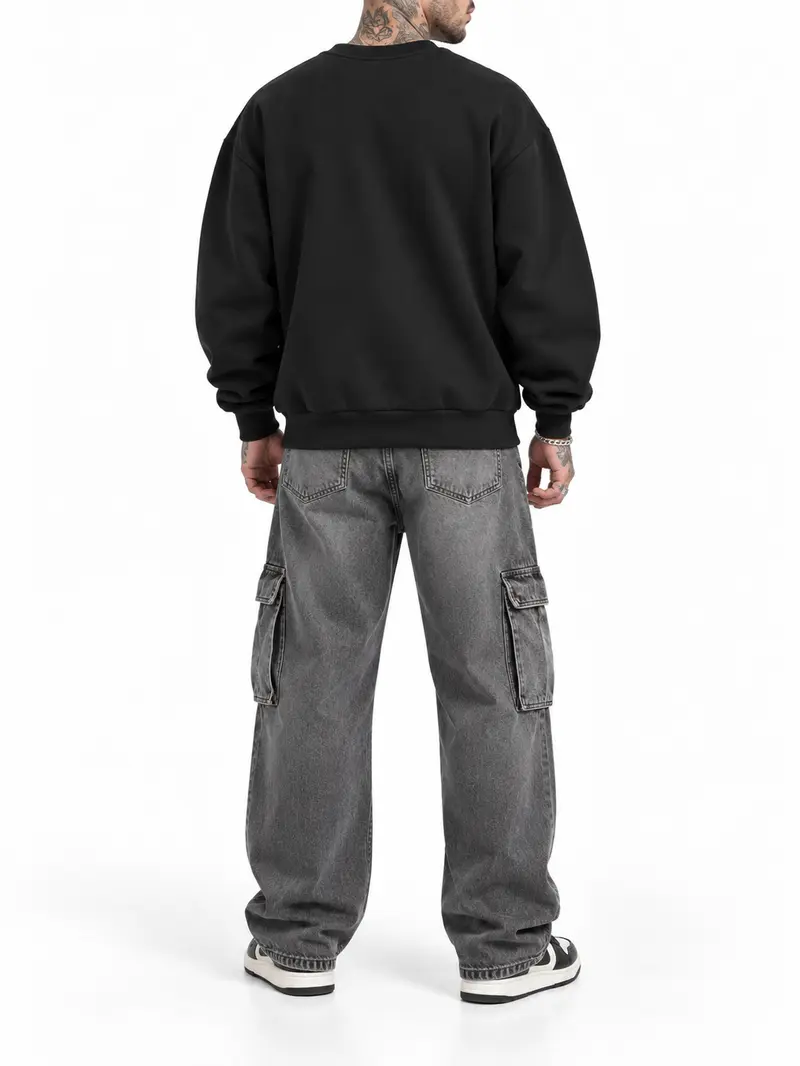 Men’s 2-Pack Fleece Crewneck Sweatshirts - Loose Relaxed-Fit Menswear, Stylish Long Sleeve Pullovers with Kangaroo Pockets, Small Logo Detail, Sports Casual Streetwear for Autumn Winter, Gym, Everyday Wear