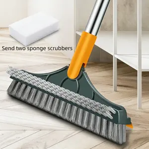 Long Handle Floor Brush, 1 Pack, Two-In-One Cleaning Brush & Scraper, 180 Degree Rotating V-Shaped Head, Bathroom Kitchen Home Cleaner