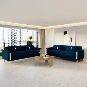 2-Piece Couch Set for Living Room, 85.63" Velvet Sofa Set with Gold Metal Legs, Elegant Upholstered 3 Seater Comfy Couch