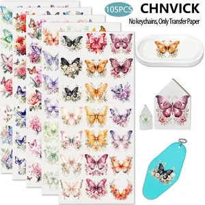 105PCS UV DTF Cup Wrap Stickers, Floral Butterflies Rub on Transfers for Crafts, Scrapbooking, Permanent DIY Transfer Decals for 16oz Libbey Glass Cans, Mugs, Candles, Notebooks and Flower Pots, Easy to Apply Art Stickers