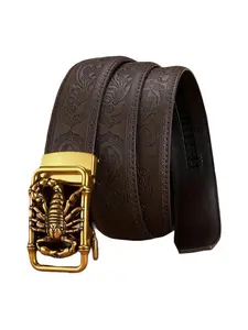 Men's Retro Embossed Casual Belt with Alloy Automatic Buckle, Adjustable & Durable, Perfect Gift for Husbands & Fathers