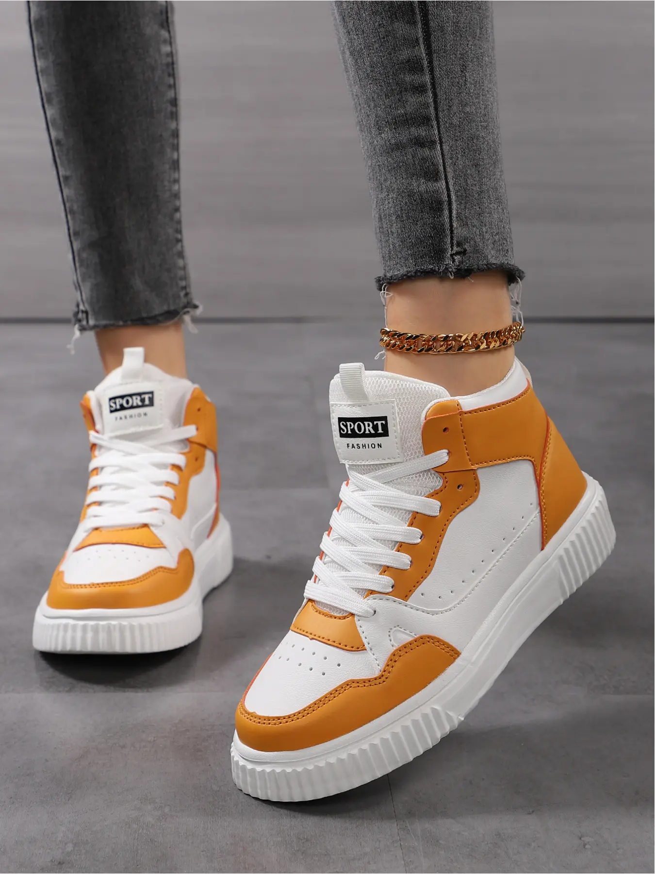 Women's Multi-Color High-Top Platform Athletic Sneakers, Casual Lace-Up White Shoes, Sports Shoes, Sports Trainers