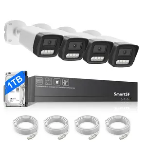 SMARTSF Smart 5MP 4-Channel Home Security Camera System, No monthly fee,4 wired PoE network cameras, equipped with an 4-channel NVR and 1TB hard drive,Two-Way Audio Remote 4Ch 4Camera cameras for home camera security burgle ry solar outdoor ptz wifi