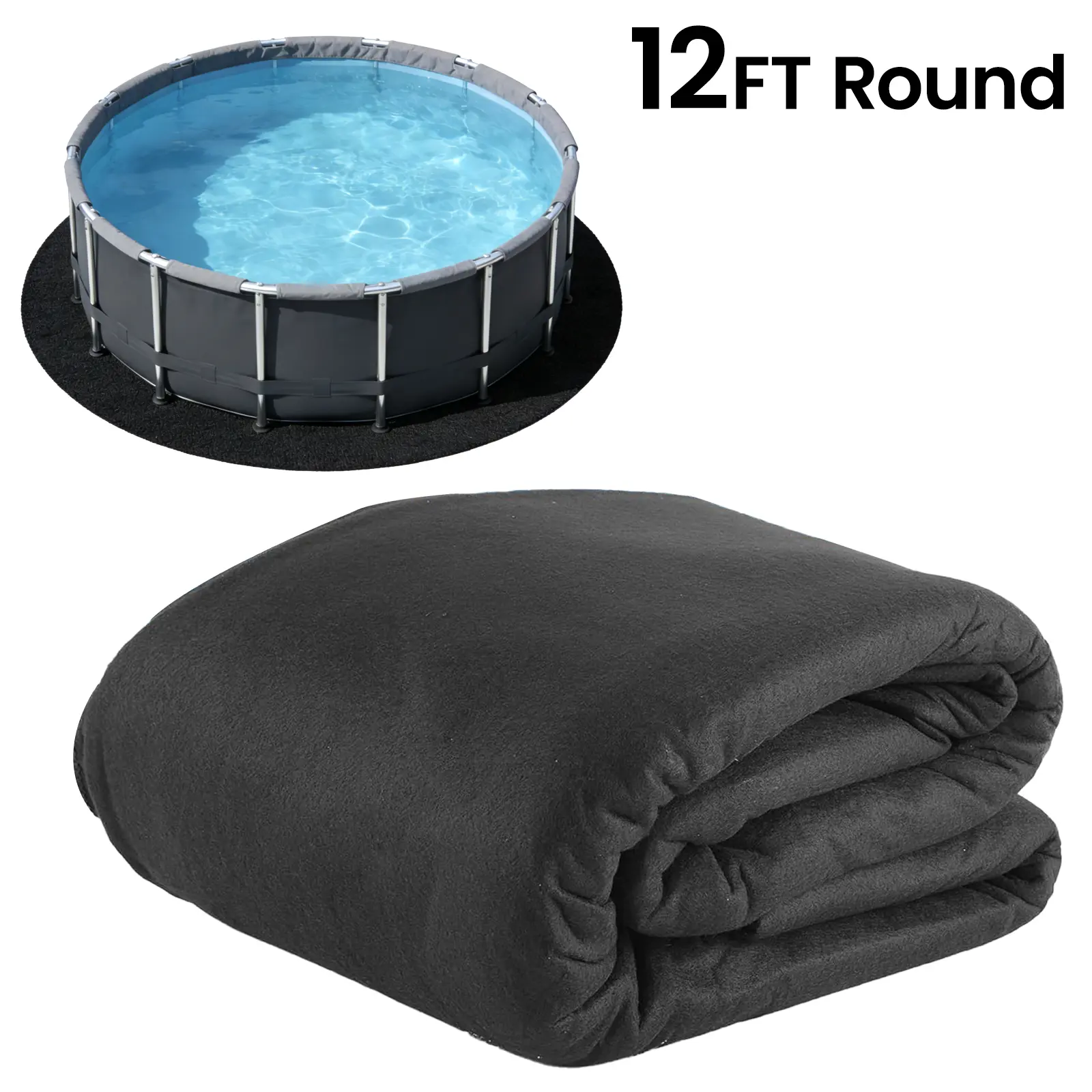 Poolvio 12ft Round Above Ground Pool Liner Pad - 250gms Eco-Friendly Geotextile Under Padding, Non-Toxic Puncture/Rock Protection, Grass Weed Blocker, Soft Cushion, Outdoor Pool Accessories for Setup & Lifespan Extension