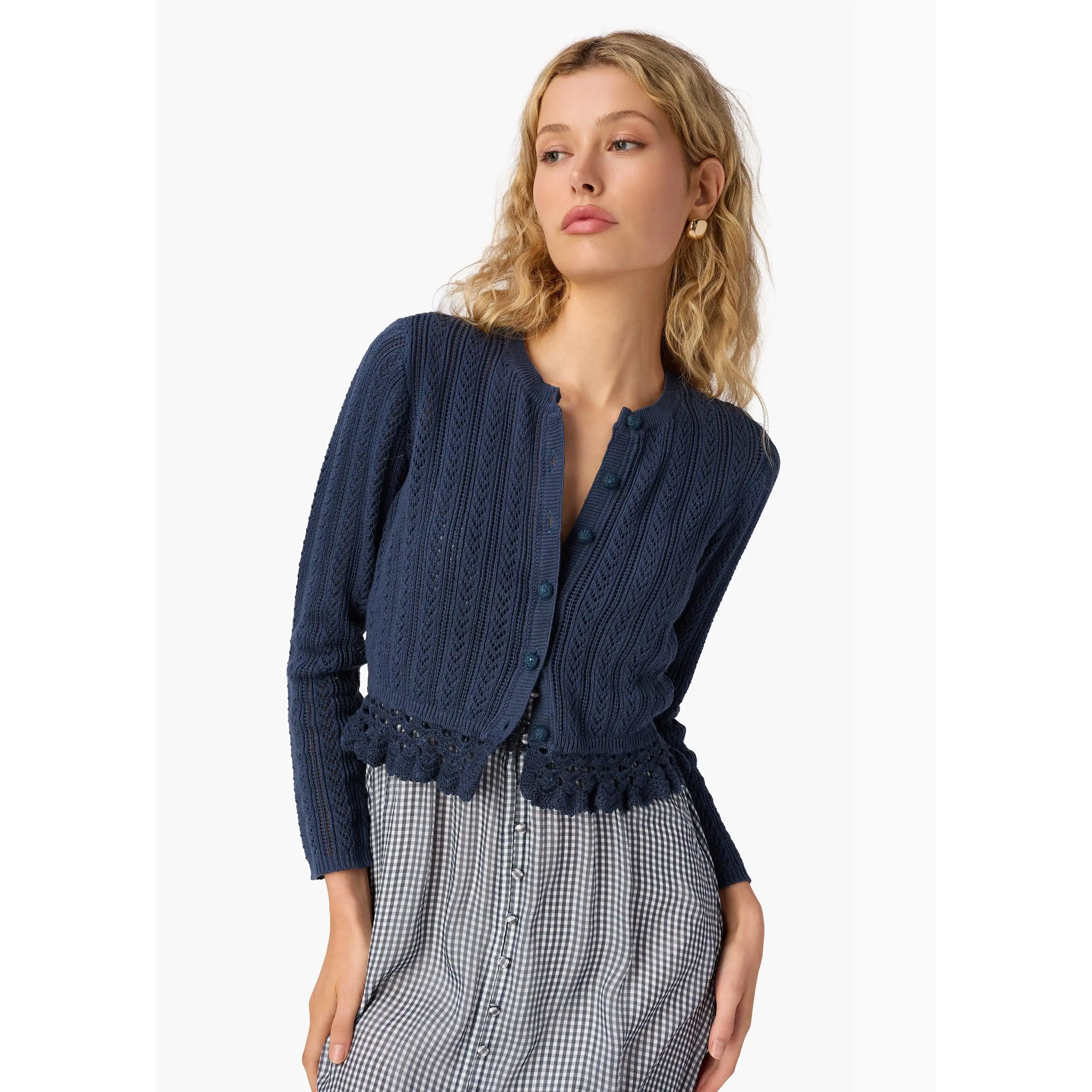 Lilibeth Pointelle Cardigan Moody Blue
