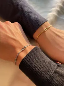 Couple Bracelet Set, Elegant Love Knot Bracelet 14k Plated V-Shape Chain, Relationship Jewelry Gift for Best Friends, Fashion Matching Bracelet
