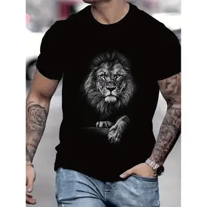 Black And Lion Printed Majesty T-Shirt Summer New Arrival Comfortable Breathable Round Neck Short Sleeve Hot Selling Mens Black Tee