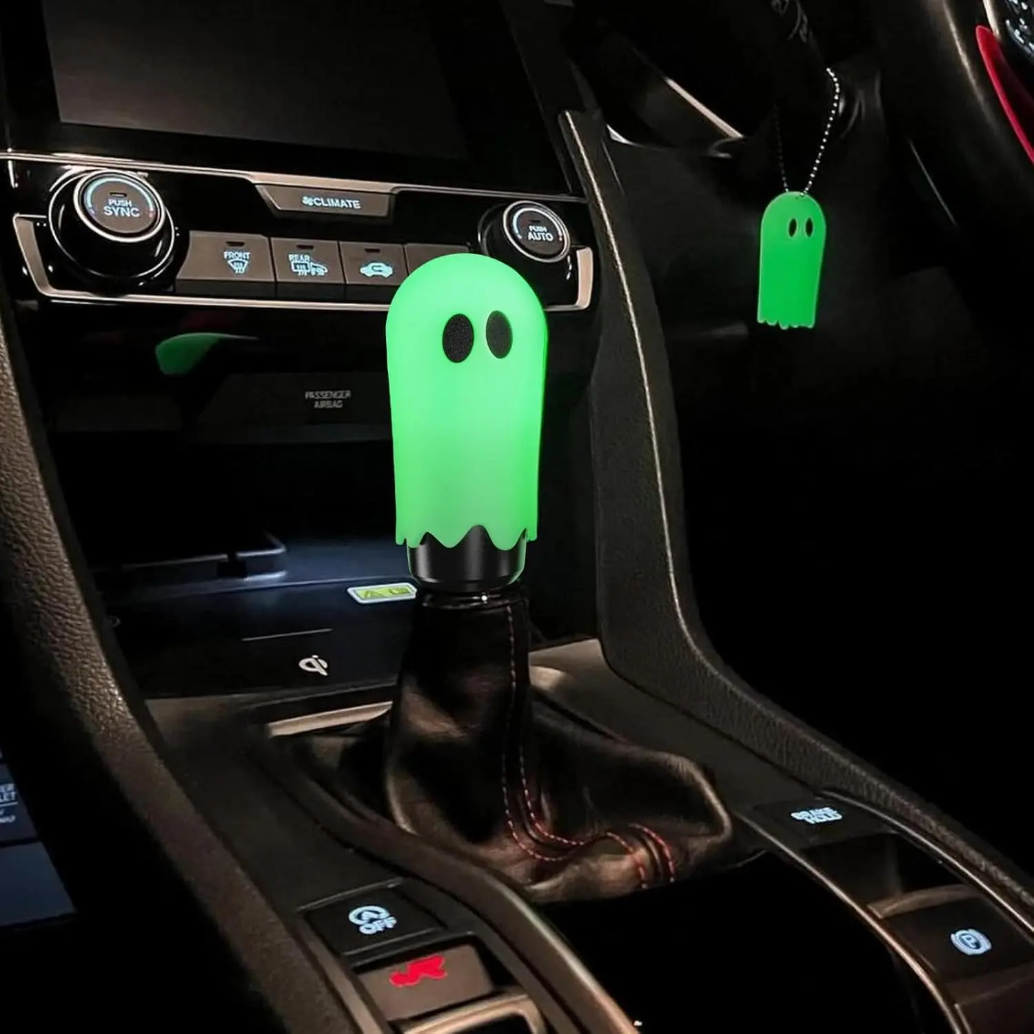 Universal Ghost Gear Shift Knob with 3 Threaded Adapters M8 M10 M12,Fits for Most Vehicles,Spooky Car Accessories Funny Gear Shifter Handle On Halloween(Ghost-Fluorescence)