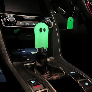 Universal Ghost Gear Shift Knob with 3 Threaded Adapters M8 M10 M12,Fits for Most Vehicles,Spooky Car Accessories Funny Gear Shifter Handle On Halloween(Ghost-Fluorescence)