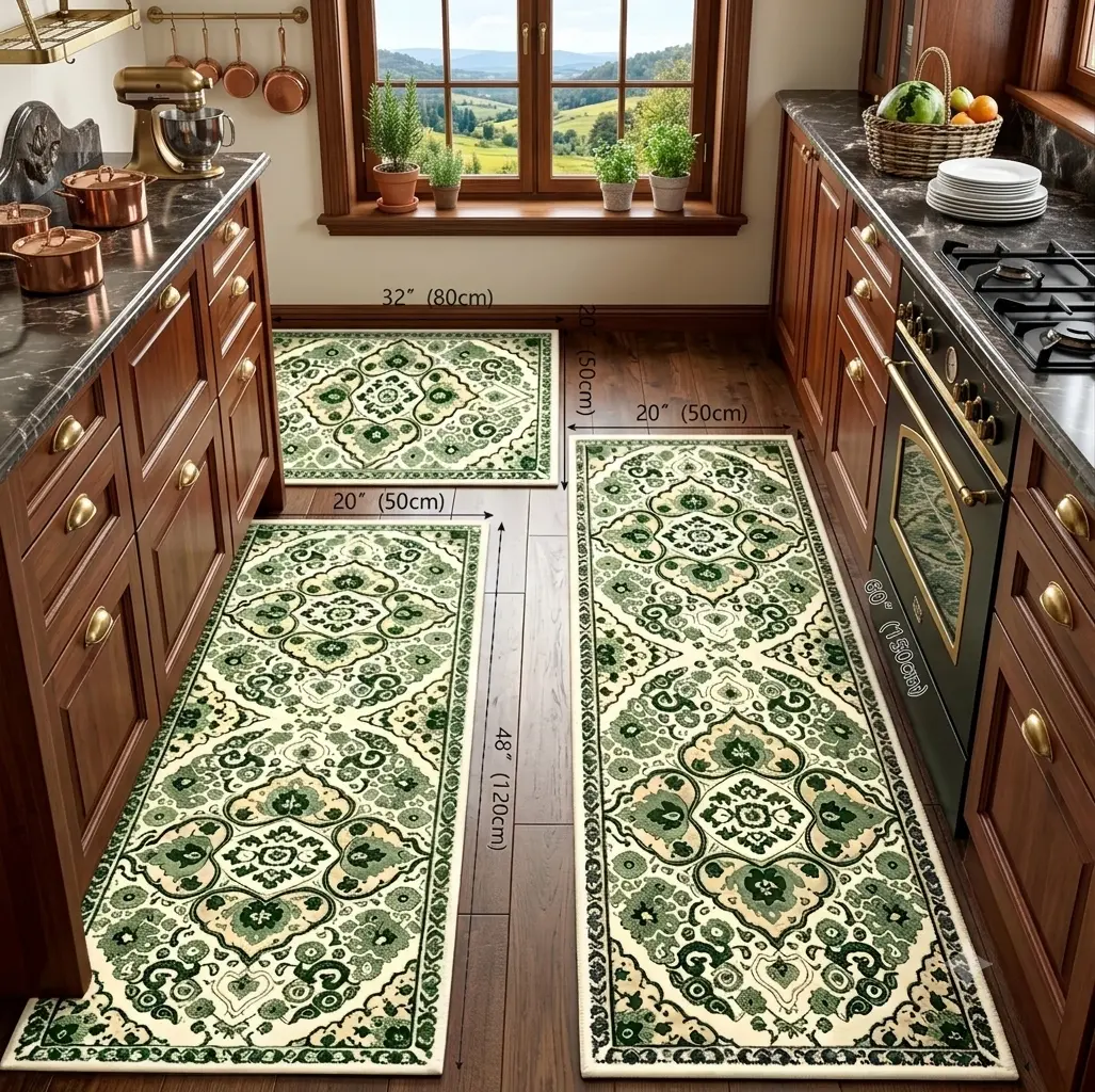 Azulia Home Farmhouse Kitchen Rugs Set of 3 (20"x24", 20"x30", 20"x48"), Non-Slip Washable Boho Kitchen Mats, Runner Rug for Floor, Kitchen, Laundry, Hallways