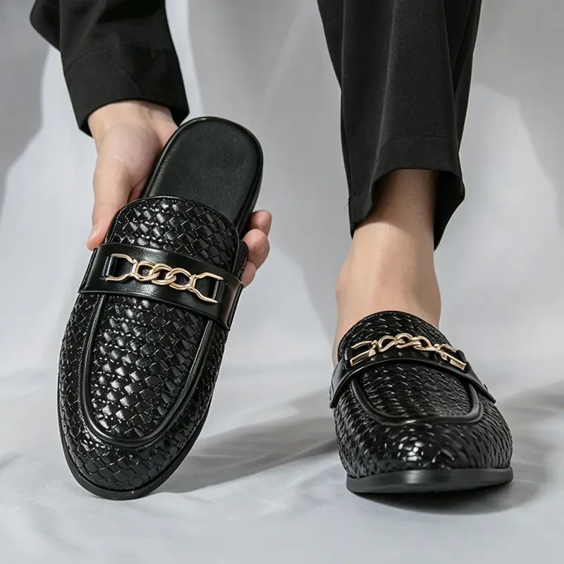 Men's Woven-Textured Leather Mules – Ultimate Luxurious Slip-On Style