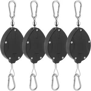 4 Pcs Retractable Plant Hangers, Adjustable Pull-Down Pulleys for Hanging Greenery, 304 Stainless Steel Wire Supports 2.2-33 lbs, Plant Pulleys for Hanging Baskets Bird Feeders