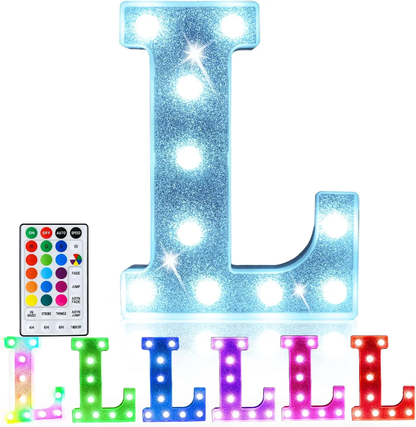 Colorful Light Up Letters, Led Marquee Letter Light Sign Battery Powered, 18 Colors Lamp with Remote for Birthday Party Wedding Home Christmas Decoration, Glitter Silver Letter L