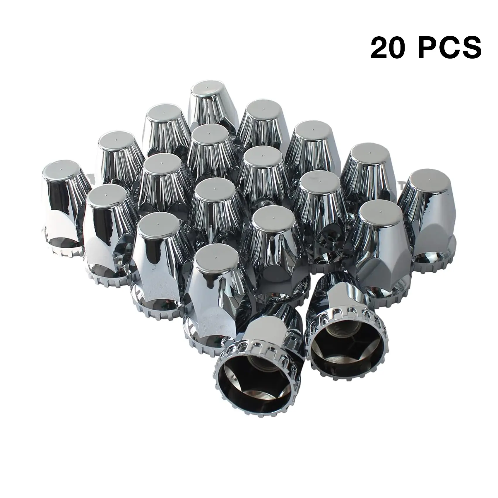 Automotive Flat Top Thread-On ABS Plastic Anti-Rust Easy-Install Chrome Center Cap Bolt & Nut Covers for Semi Trucks, Trailers, 20/40/60 Pack 33mm x 2.75in Lug Nut Protection Caps