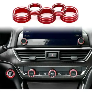 Aluminum Centre Console Sound Volume Knob Cover Compatible with 10th Honda Accord Sedan Sport EX EX-L LX 2018-2020 Car AC Air Conditioning Knob Ring Cover Trim 5PCS (Red)