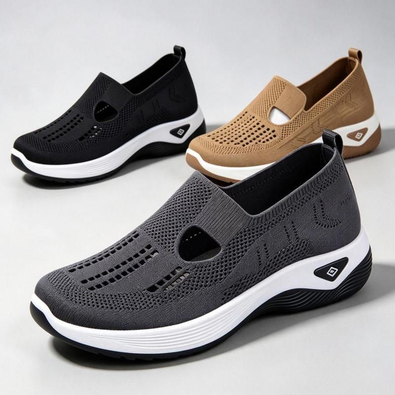 Elegant Women's Casual Slip-On Shoes, Breathable Flyknit Walking Sneakers, Lightweight High-Elastic Sole, Comfortable Footwear for Work Commute & Daily Office Wear