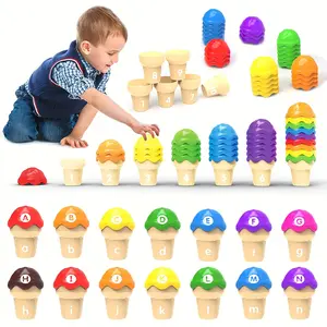 Ice Cream Counting and Color Sorting Stacking Toys for Kids, Safety ABC Learning Toy, Number Math Games Learning Toy Gifts, Preschool Kindergarten Learning Activities Fine Motor Skill Toys, Number Counting Blocks