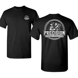 Precision Welding and Fabrication Graphic T Shirt, Skull Welder Back Print with Bold Circle Logo and Front Mini Emblem, Soft Cotton Blend Shirt, Industrial Workwear Streetwear for Men and Women, Gift for Welders, Fabricators and Blue Collar Workers summer