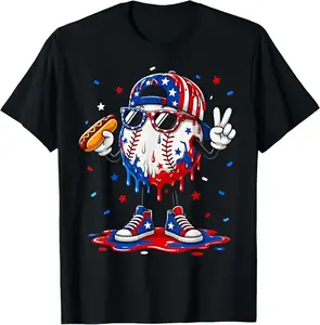 Youth and Adult Baseball Ice Cream Drip Catcher American Flag 4th of July T-Shirt,  4th Of July shirt, Ice Cream Drip Baseball, American Flag Baseball Shirt, Funny Patriotic Shirts, Independence Day tee, Youth Clothing, festival outfit, summer outfit