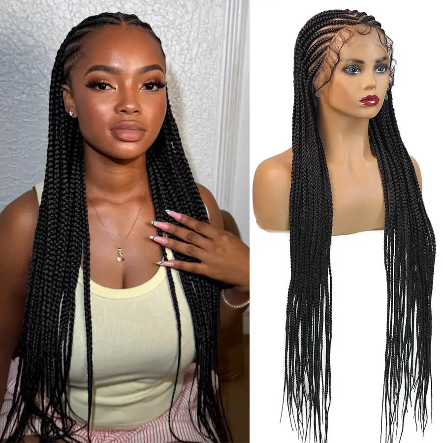 DOSAY Fulani Braided Wigs Cornrows Braids Synthetic Long 36' Knotless Box Full Lace Front Braid Wig Middle Part Braids With Baby Hair