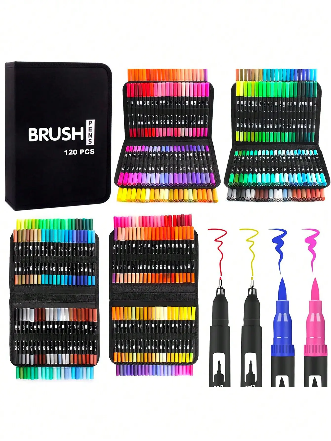 120-Color Water Based Artist Markers Set - Fine Tip & Brush Tip Coloring Tools, Watercolor Brush Pen Great for Artists, Ideal Halloween Gift for Office Stationery Writing