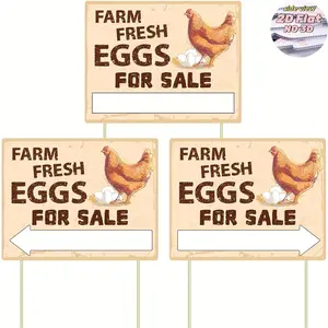 2dflat 3pcs Farm Eggs Sign, Corrugated Plastic Mark with 6 Stakes, Indoor Outdoor Yard, Business Supplies, Home Decor, Home Decor Products