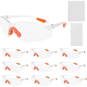 10Pack Safety Glasses,  Work Safety Glasses, Transparent with Glasses Cloth and Glasses Bag, Durable Safety Glasses, Scratch-Resistant for Women/Men/Children