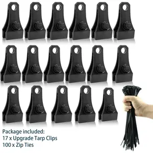 [Hand Tools Kits] 17 Pcs Upgrade Heavy Duty Tarp Clips with 100 Pcs Zip Ties,Lock Grip Clamps for Camping,Fasteners,Linoleum,Awning,Pool Cover,Caravan Canopies,Christmas Party Gifts