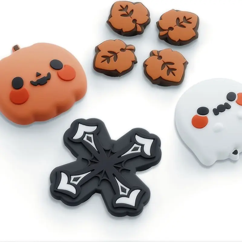 GeekShare Cute Pumpkin Ghost 1 Set Console Controller Accessories - Stick-Safe Silicone Soft Touch 2 Joystick Caps, ABXY Button Caps, Stick Dirt Blocker for Nintendo Switch/OLED Joy-Con (Halloween Use)