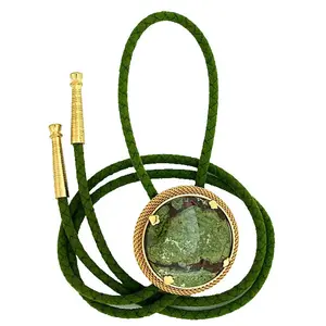 Bloodstone 35mm Round Cabochon Cab Gold Mesh Bolo Tie Cord Tips EPBT426/72225