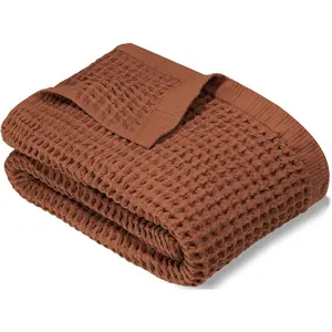 100% Organic Turkish Cotton Waffle Weave Bath Towel - Ultra Soft Lightweight Quick Dry, Oeko-Tex Certified, Large 60x30, Terracotta