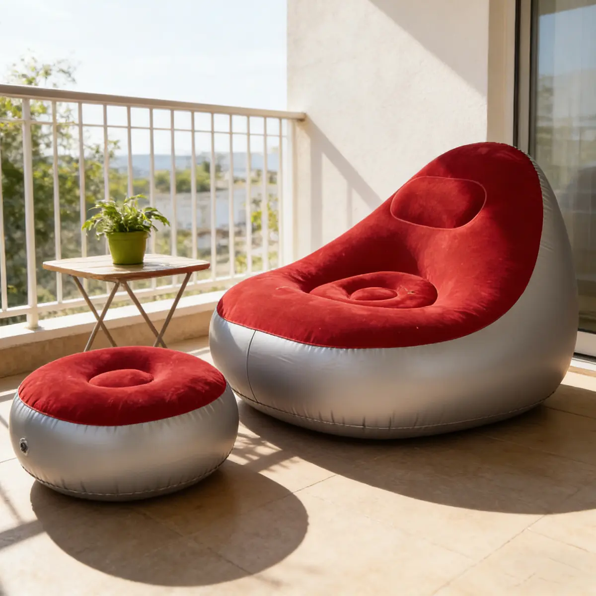 Single-Person Fast-Inflate Lazy Air Sofa with Foot Stool, Ergonomic Portable Multi-Purpose Relaxation Seat for Indoor, Outdoor Camping Use