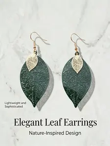 2pcs Leaf Stud Earrings, Boho Style, Floral Design, Elegant Hollow Out, Daily Wear, Women's Jewelry, Metal Leaf Earrings