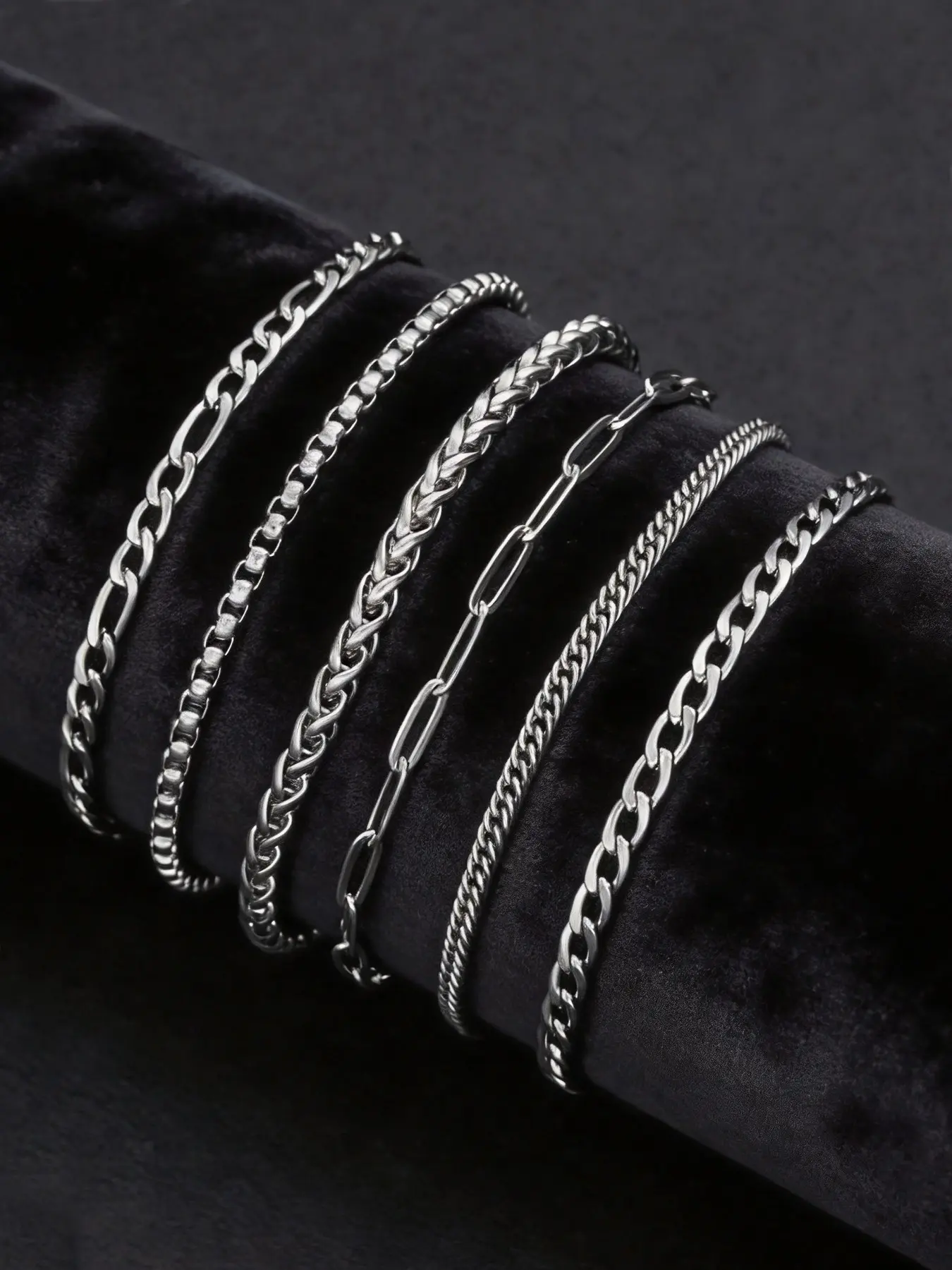 6-Piece Casual Stainless Steel Men's Bracelet Set, Fashion Streetwear Cuban Chain, Daily Party Gift, Father's Day Present, Bracelet Jewelry, Stackable Bracelets, Bracelet Style