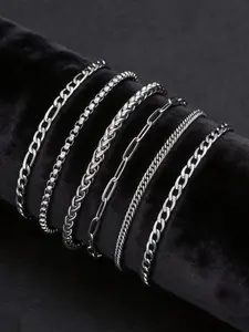 6-Piece Casual Stainless Steel Men's Bracelet Set, Fashion Streetwear Cuban Chain, Daily Party Gift, Father's Day Present, Bracelet Jewelry, Stackable Bracelets