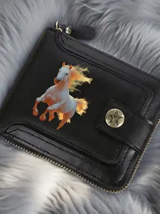 1PC horse design Men'S Wallet Gift Fashion Brown and black Wallet with Engraved Design Snap Closure Zipper Card Slot Coin Pocket Elegant Father'S Day Special Occasion Additions Personalized Decoration Durable Wallet, 4.02PYT-12