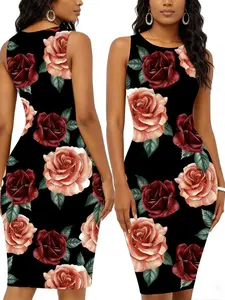 Spring Summer New Fashion Women's Sleeveless Bodycon Printed Dress, Stylish Casual Wear, Perfect for Daily, Casual Dresses