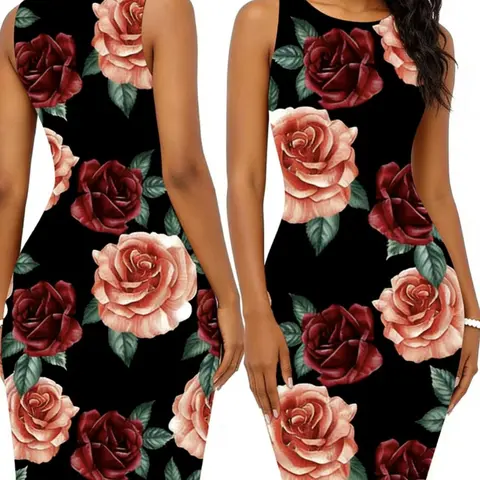 Spring Summer New Fashion Women's Sleeveless Bodycon Printed Dress, Stylish Casual Wear, Perfect for Daily, Casual Dresses