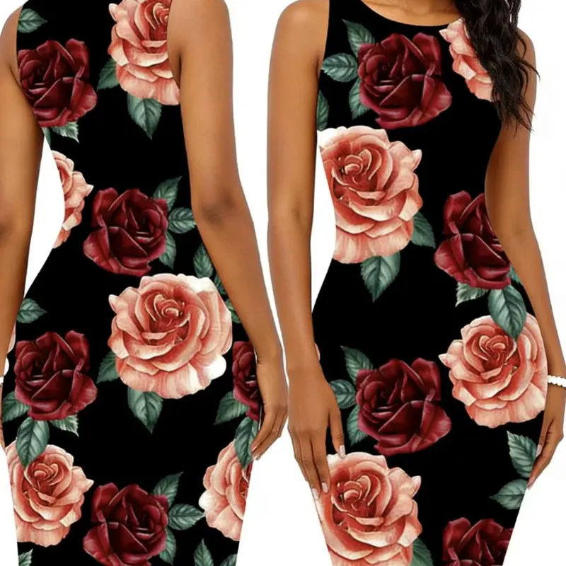 Spring Summer New Fashion Women's Sleeveless Bodycon Printed Dress, Stylish Casual Wear, Perfect for Daily, Casual Dresses