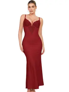Popilush Lace Built-In Shapewear Maxi Dress Wide-Leg Jumpsuit  Deep V-Neck Tummy Control Party Wear-Women Womenswear--live