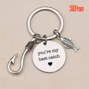 2Pcs Premium Fishhook Keyring - Durable & Stylish Best Catch Gift for Men - Unique Fishing-Themed Accessory for Anglers Carabiner Jewellery Cute