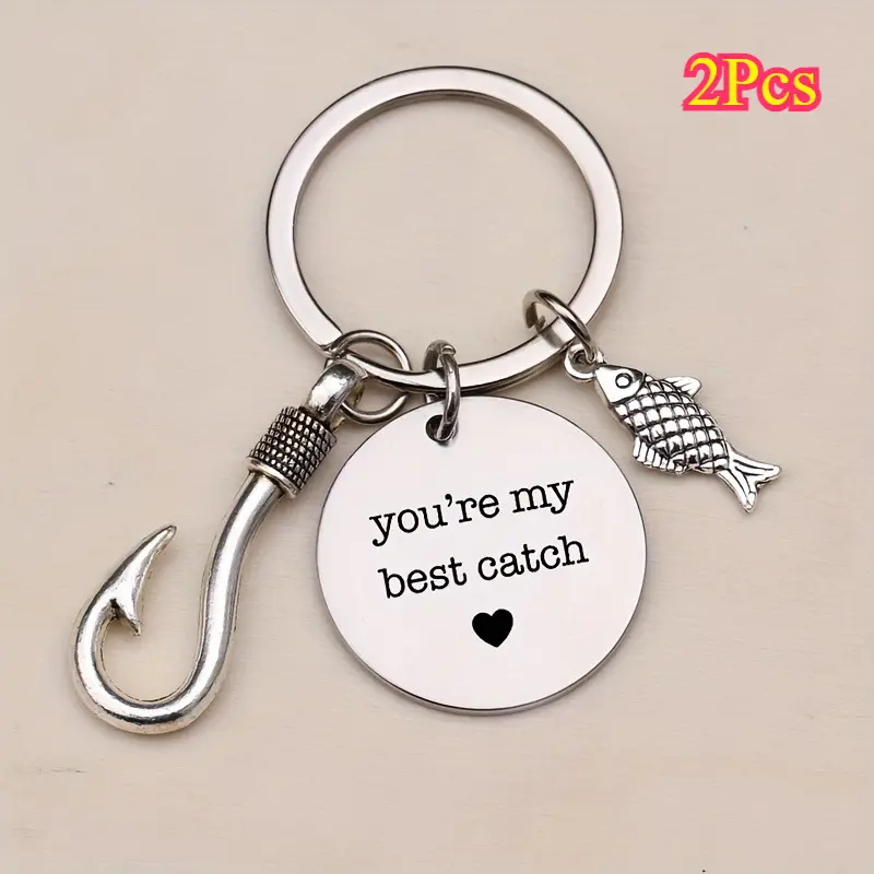 Stainless Steel Fishhook Carabiner Clip 2-Pack, Corrosion-Resistant Accessory Hook for Car Keys, Anniversary Mens Gifts, Stainless Steel Keychain, Men's Accessories