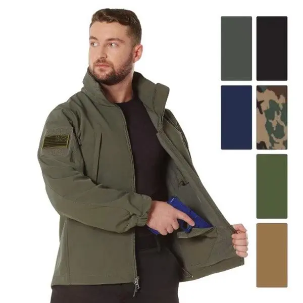 ROTHCO Men's Casual Plain Long-Sleeve Concealed Carry Soft Shell Menswear Jacket - 100% Polyester Waterproof Outer Shell, Dual Padded Pockets, Fleece Liner, Drawstring Elastic Layer, Zipper Closure, Utility Outdoor Coat