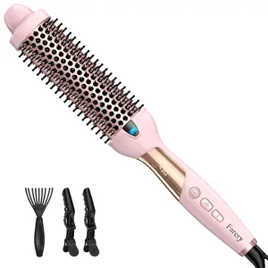 Farery 1 1/2 Inch Ionic Thermal Brush, Long Barrel Hot Brush for Big Bouncy Curls, 9 Adjustable Temps(285℉~430℉), Dual Voltage