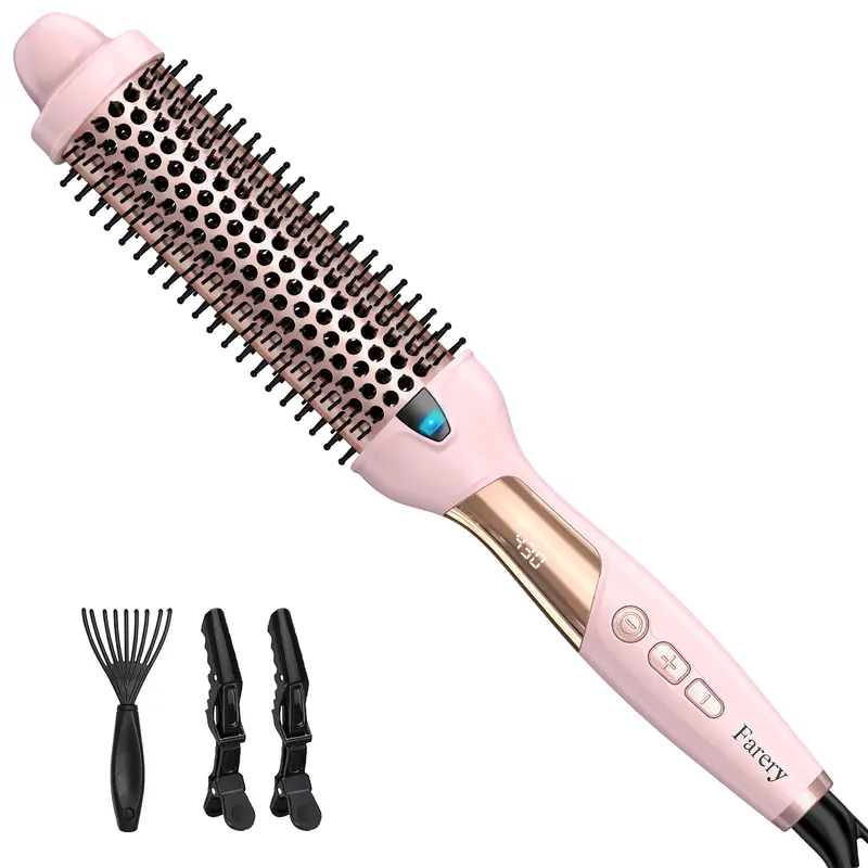 Farery 1 1/2 Inch Ionic Thermal Brush, Long Barrel Hot Brush for Big Bouncy Curls, 9 Adjustable Temps(285℉~430℉), Dual Voltage