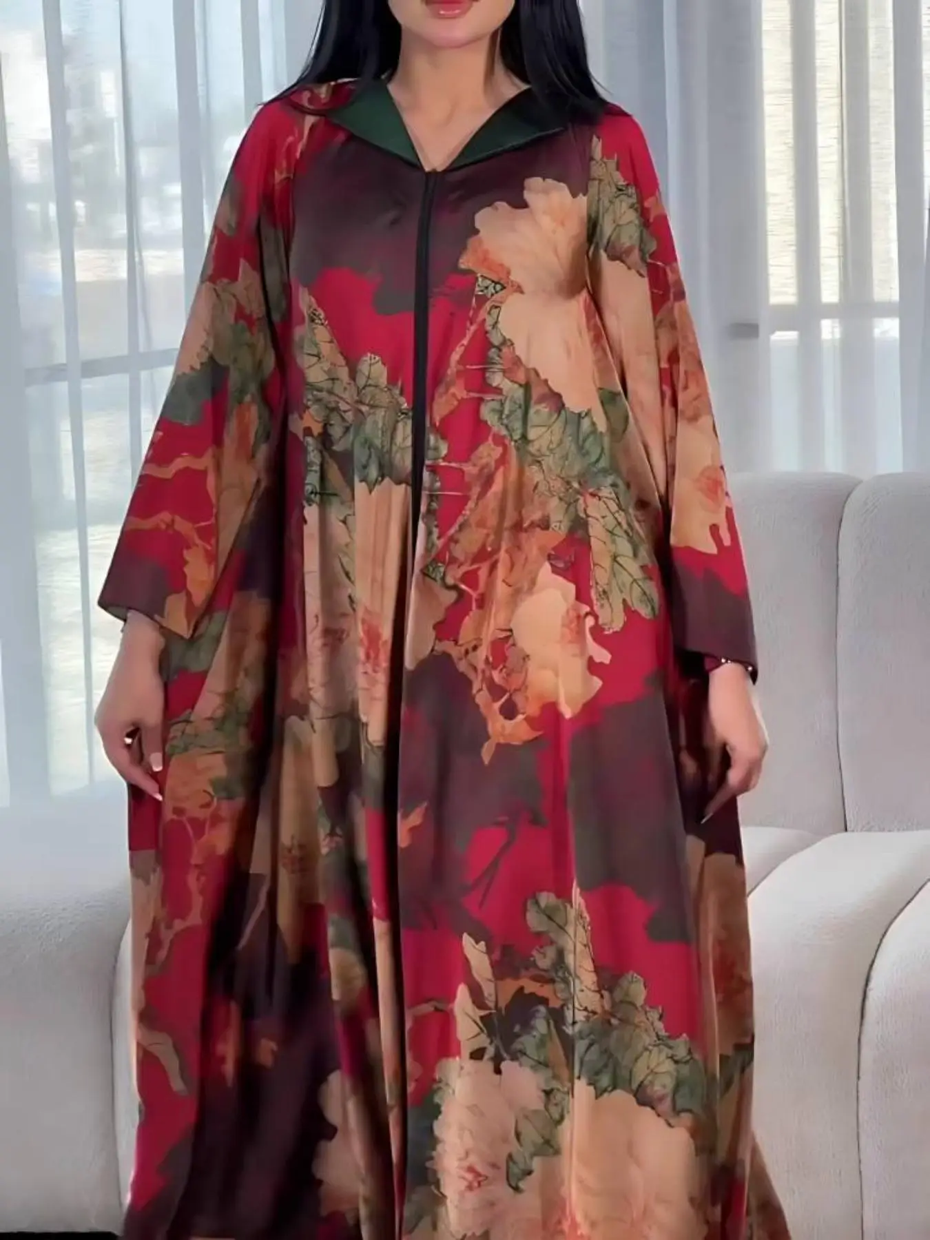 Women's Floral Print Flounce Sleeve Satin Dress, Elegant Chic Casual V Neck Long Sleeve Lady Dress for Spring & Fall, Women's Clothing for Daily Wear,