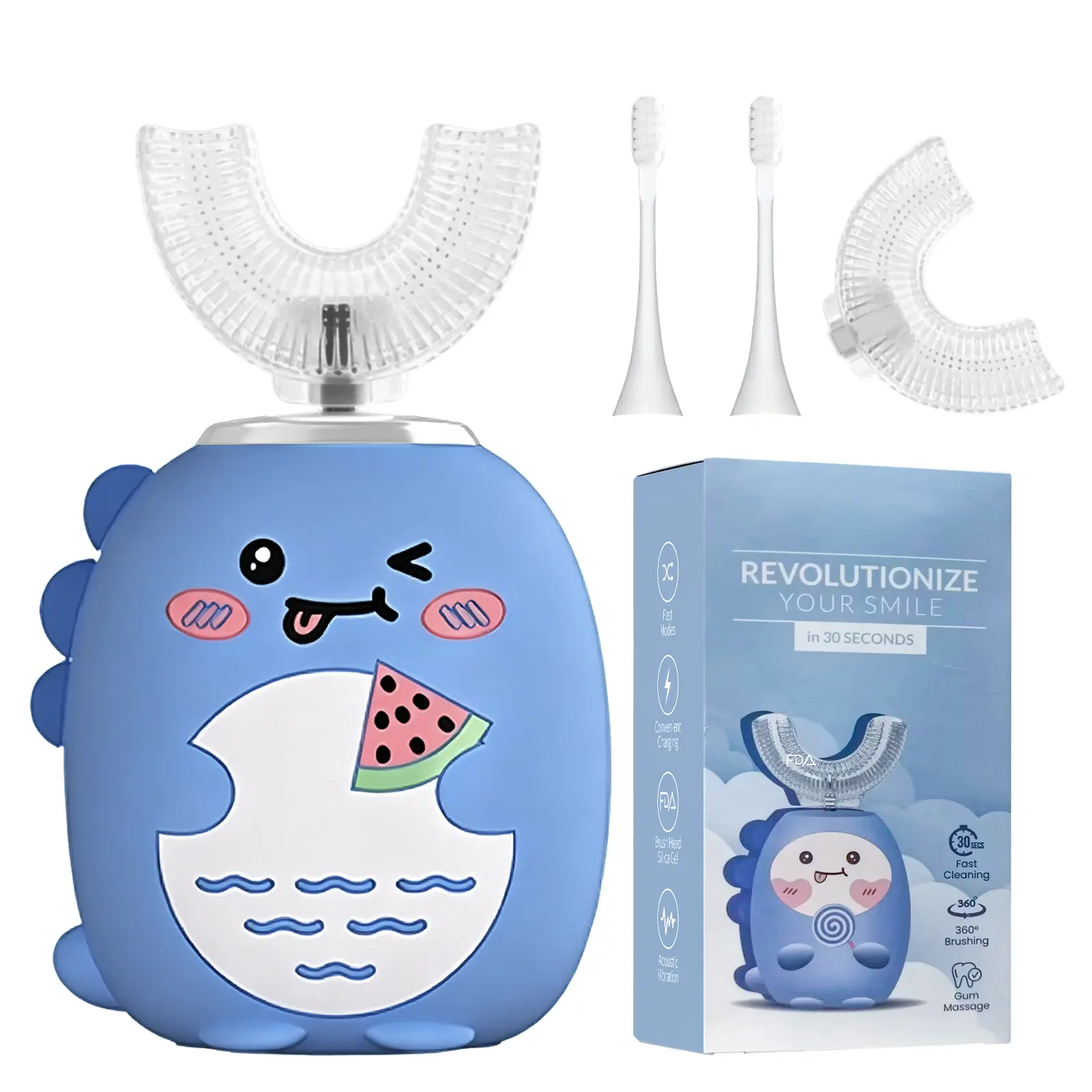Kids Electric U Shaped Toothbrush Children Rechargeable Sonic Toothbrush Toddler baby toothbrushes with1-4 Brush Heads