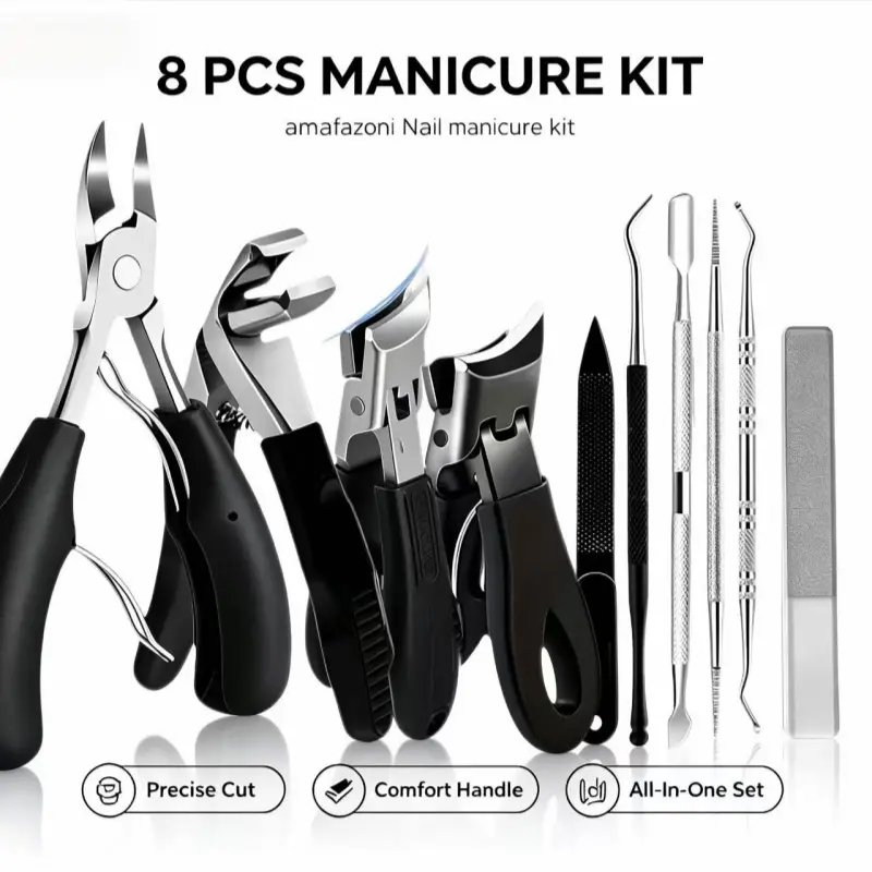 10-Piece Senior Nail Clippers Set - Curved-Blade Wide-Mouth Angled Nippers, Ergonomic Comfort-Grip Handles, Unisex Manicure Nail Care Tool Kit, Ten-Piece Nail Clipper Set
